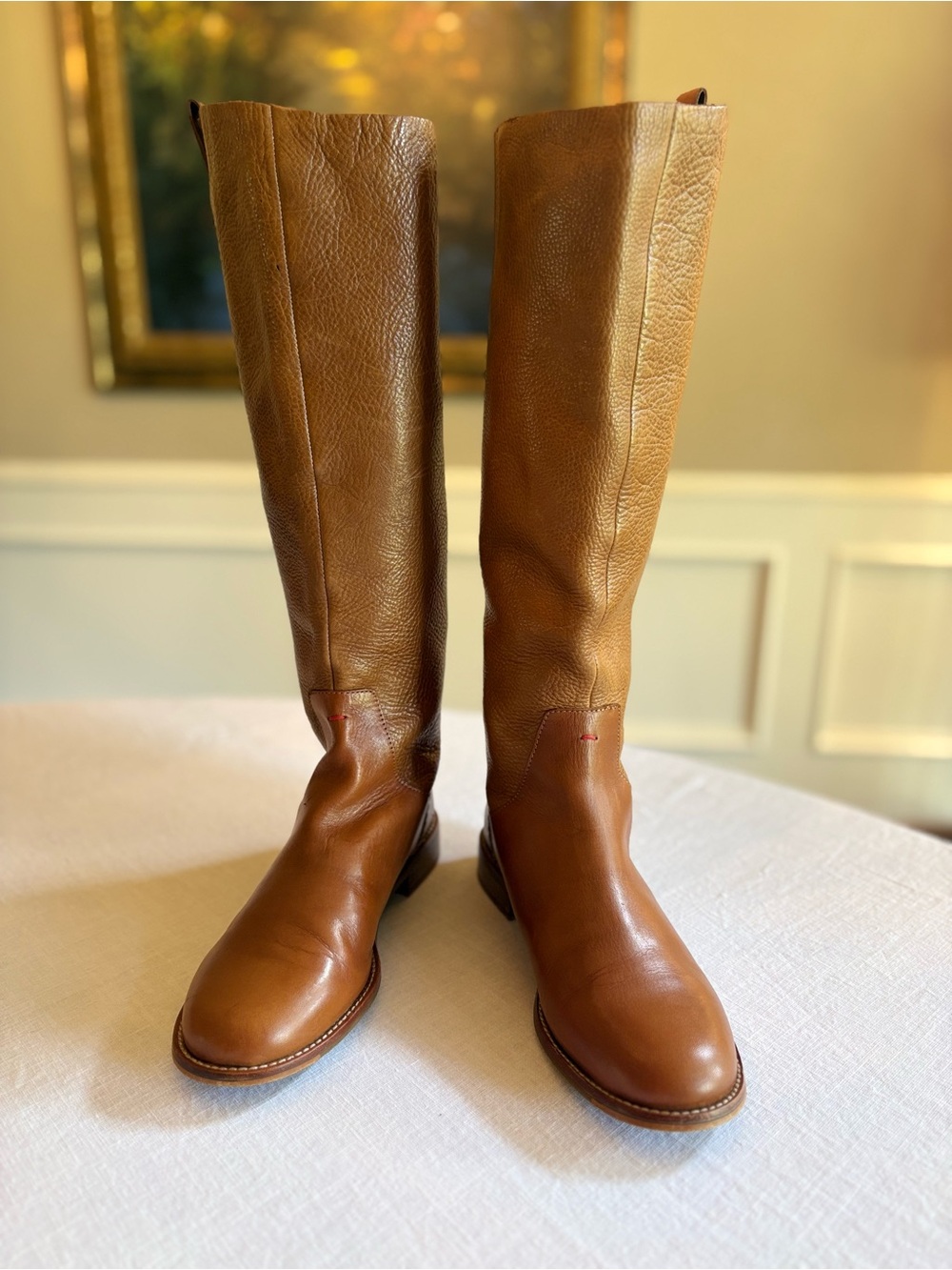 Ellen Degeneres Tall Leather Riding Boots - Cognac